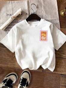 Summer Retro-Style Short-Sleeve Plus Size Casual Crewneck T-Shirt With Lemon Print - "LA DOLCE VITA" Graphic Edition White - White - View 5
