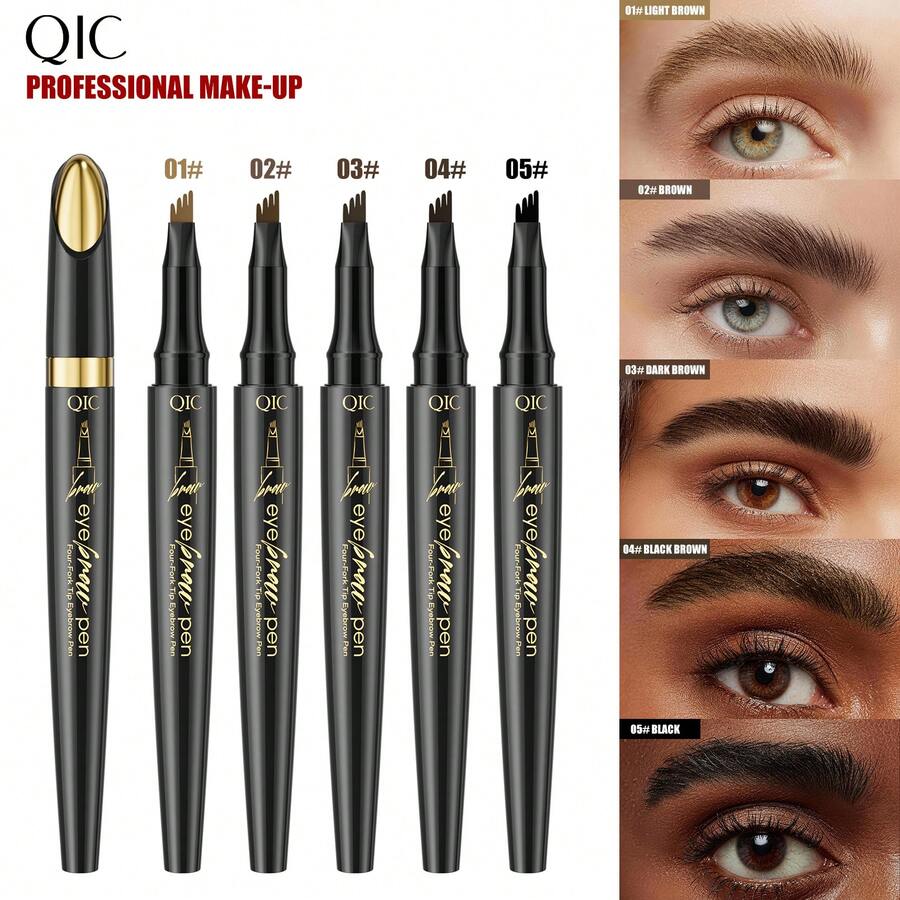 QIC 4D Waterproof Long-Lasting Eyebrow Pencil, Fine Texture Easy To Apply, Creates Natural Eyebrow Shape And Faux Freckles, Suitable For Beginners, Daily Commute, Dates, Parties, Holidays, Gifts, Realistic Hair-Like Eyebrow Effect, Smudge-Proof, Sweat-Proof, Long-Lasting, Perfect Smooth Eyebrow For Women And Girls - 多色-單只 - 查看 1