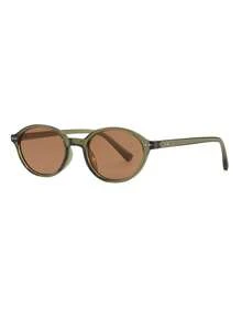 1 par de gafas de moda de calle con montura ovalada de PC en color oliva para hombres - Verde oliva - Ver 2