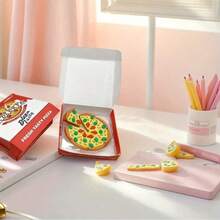 4个创意恶作剧披萨盒，逼真的食物造型，可拆卸橡胶垫，独立包装，文具，学习用品，办公用品，学生奖品，新年礼物，派对礼品 - 套裝 - 查看 6