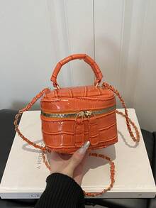 Bolso de cadena mini ligero, bolso acolchado, bolso cubo, adecuado para niñas, estudiantes universitarias y trabajadoras de oficina - Naranja - Ver 10