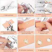 Metal Punching Tool Set, Including Grommets, Professional Multifunctional Artificial Leather Punching Tools, Suitable For Punching Belts, Metal Rings, DIY Leather Crafts, Eyelets, Binding Machines, Labels, A4 Paper, Hanging Ropes, Multi-Purpose Office Punching Tools - Set - View 10