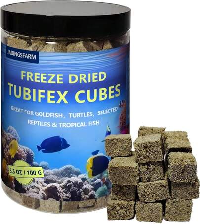 Freeze Dried Tubifex Worms Cubes 3.5 Oz – High Protein Floating Fish Treat Betta, Discus, Cichlids, Tropical Fish, Goldfish, Koi &