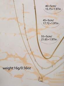 Tkool Bộ 3 dây chuyền hạt nhiều lớp bằng thép không gỉ & dây chuyền áo len dài thiết kế đa năng dành cho nữ (Dây chuyền & hạt ngẫu nhiên) - Vàng - Xem 4