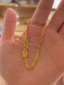 1 件不锈钢时尚奢华创意新中式双面福字手链女士轻巧精致小众高端优雅圆珠钛钢配饰 - 金元寶手鍊 - 查看 3