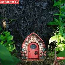 2D Flat Creative Wooden Elf And Fairy Doors, 2pcs Set. Mini 2D Elf Doors. Wooden Craft Small Doors For Home, Yard And Garden. Tree Decor. Charming Garden Accents, Clever Fairy Door Design, Nice Outdoor Garden Decoration - A - View 6