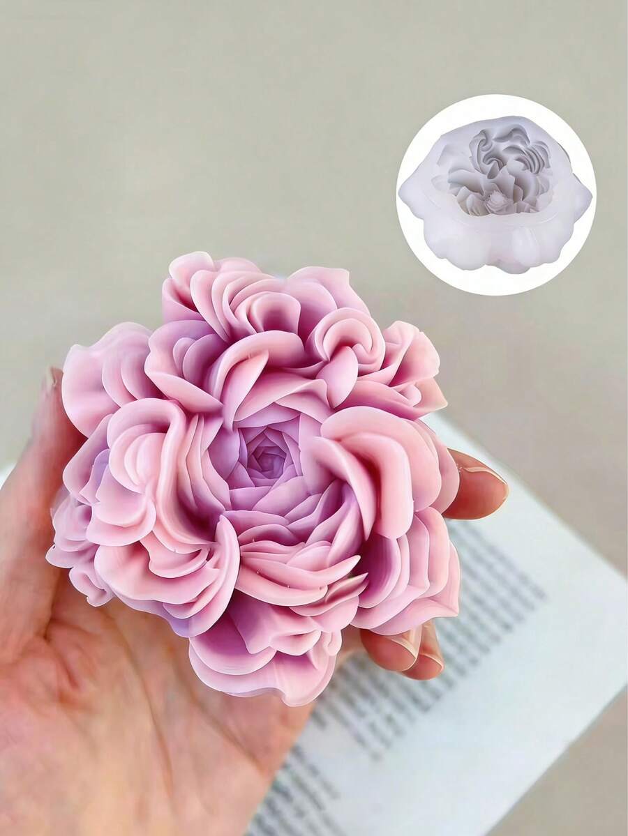 Handmade 3D Buttercup Ranunculus Shape Silicone Mold Austin Rose Flower Blossom Aromatherapy Candle Soap Gypsum Mold DIY Home Fragrance Stone Crystal Epoxy Resin Drip Glue Mold Floral Design Gifts Plaster Crafts Durable Decor Mold - White Silicone Mold - View 1