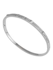 1pc Minimalist Heart-Shaped Rivet & Copper Inlaid Cubic Zirconia Bangle Bracelet, Men's Hip-Hop Business Wristband, Suitable For Daily Wear, Gift - Bracelet - View 6