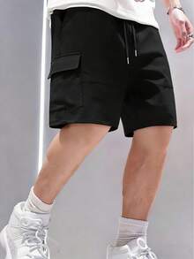 1pc Men's Solid Color Casual Loose Fit Knee Length Shorts, Versatile For Daily Commute, Streetwear, Outdoor Exercise, Running, Fitness, Leisure, Spring/Summer - Black - View 2