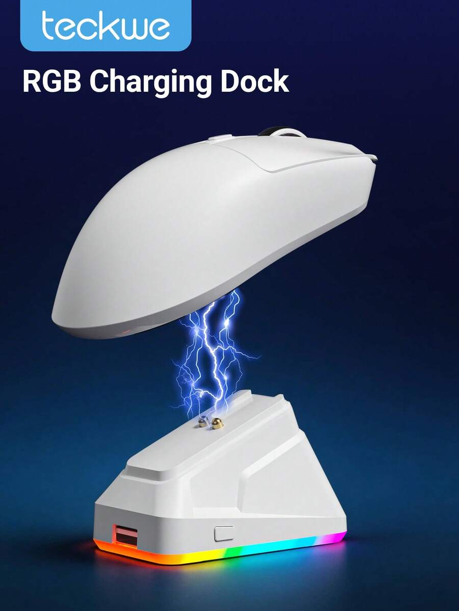 Teckwe Chuột chơi game không dây kèm đế sạc, đèn RGB có thể sạc lại, pin bền lâu, chuột có dây và không dây, thiết kế nam châm mạnh, phụ kiện máy tính. - Nhiều màu - Xem 1