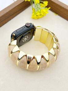 1PC Luxury Multi-Color Resin Gold Plated Multi-Purpose Stretch Watch Band - Chunky Transparent Amber Contrast Color Block 2-In-1 Bracelet With Innovative Universal Connector & 14mm 22mm Spring Bars Compatible With Most Smartwatches & Traditional Watches 38-49mm New Arrival - Multi-purpose Watch Strap - View 9