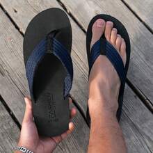 Sandal Jepit Pria, Sol Lembut Anti Selip, Bahan EVA Tahan Aus, Sandal Pantai Luar Ruangan Modis untuk Musim Panas - Biru Tua - View 5