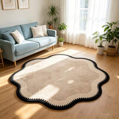 1pc Asymmetrical Round Carpet, Vintage French Style Computer Chair Rug, Asymmetrical Retro Bedroom Vanity Round Sofa Mat, Bedroom Decor, Small Rug, Carpet, Home Decor, Living Room Carpet, Small Living Room Rug, Bedroom Carpet