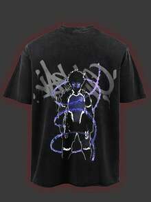 el anime, estilo casual urbano y para convenciones, un regalo ideal para entusiastas del anime, material duradero, mangas cortas, cuello redondo, estampado geométrico, talla grande, cosplay. - Negro - Ver 4