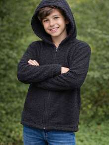 Children's And Youth Winter Cold Weather Blouse For Girls Teddy Coat With Hooded Hat Jacket - Black and White - View 2