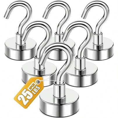 Strong Magnetic Hooks, 25lbs Super Magnetic Hook Heavy Duty For Hanging, Rare Earth Neodymium Magnet Hooks, For Cruise Ship Camping Grill Kitchen Fridge Garage Wall