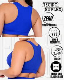 WOLFOC Women's Plus Size Cropped Fitness Top With Zipper And Removable Pads In Suplex Polyester - Royal Blue - View 2