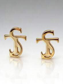 1 Pair Asymmetrical Geometric Earrings For Women - Gold TS Letter Stud Earrings - View 4