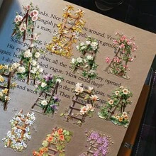 50pcs Flower Stair Stickers Decorative DIY Notebook Planner Tablet Luggage Computer Holiday Graffiti Stickers Self-Adhesive Sealing Stickers, Holiday Gift - View 4