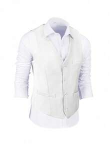 Gilet de costume formel pour hommes, poche large, couleur unie, gilet de blazer pour les affaires, les mariages et les fêtes - Blanc - Voir 3