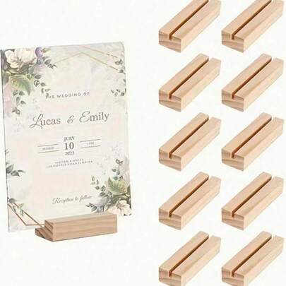 1/5/10 chiếc Giá đỡ bảng hiệu bằng gỗ acrylic, Giá đỡ thẻ số bàn, Giá trưng bày thiệp, bưu thiệp, danh thiệp, thích hợp cho đám cưới, lễ đính hôn, tiệc độc thân, sinh nhật, dạ hội, khách sạn, năm mới.