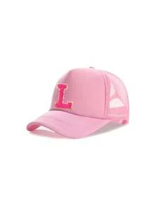 1顶儿童26字母卡车司机帽，透气网眼帽，时尚休闲帽，适合女孩返校日常佩戴 - 粉色 - 查看 5