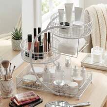 Senmeo 1pc Sleek 3-Tier Metal Cosmetic Organizer (No Installation), Space-Saving For Dressing Table/Bathroom - 白色帶紙巾盒 - 查看 2