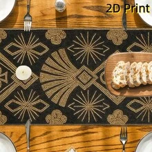 1pc Retro Luxury Black Gold Geometric Table Runner - American Art Deco Dining Table Decor Cloth, Linen-Feel Material, Ideal For Holiday Meals And Outdoor Parties, Suitable For Home Dining Room, Restaurant, Kitchen, Party Table Decoration - Black Gold - View 6