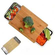 3Pcs Thickened Bamboo Chopping Board With Sliding Tray And Storage Drawer, Versatile Kitchen Cutting Board With Serving Plates For Home Cooking - 3Pcs Package - View 5