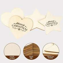 50片混合天然木片，心形星形木质镂空装饰，适用于圣诞装饰品DIY绘画 - 星星 - 查看 6