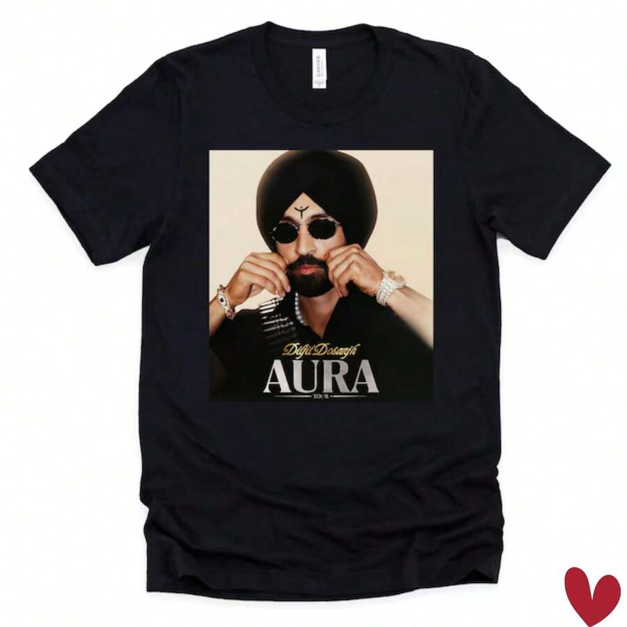 Diljit Dosanjh Aura Tour Short Sleeve Tee, Concert Shirt, Punjabi Music Graphic Tee, Panjabi Aa Gaye Oye Shirt, Desi Streetwe - 黑色 - 查看 1