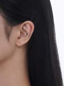 1pc S925 Sterling Silver Personalized Geometric Round Clip-On Earrings, Versatile For Women's Daily Wear - Round Line Ear Cuff - View 4