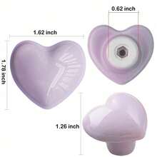 1/2/3/5/6/8/10/12/15/20pcs Ceramic Drawer Knobs Heart Shape Cabinet Dresser Pulls Handles With 3 Sized Screws, Kitchen Furniture Knobs For Closet Cupboard Wardrobe - Purple - View 3