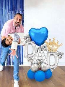 28pcs/Set Blue Heart Father's Day Aluminum Foil Balloon Set, Includes Blue Hearts, Silver Latex, "DAD" Letters, Suitable For Father's Day Thanksgiving, Father's Day Gifts, Living Room Decor, Photo Ops, Dad's Birthday Decor, Holiday Party Decor - Multicolor - View 6