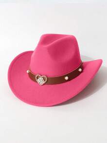 1 pieza Gorra de mezclilla con cadena de sombrero con perla falsa con forma de corazón, adecuada para equitación al aire libre, senderismo, conducción y fiestas, verano, playa - Sombrero de perla con forma de corazón - Ver 11