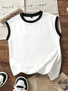 Áo tank top cổ tròn không tay dành cho nam sinh và học sinh tuổi teen, mát mẻ và thời trang, thích hợp cho mùa xuân/hè. - trắng - Xem 3