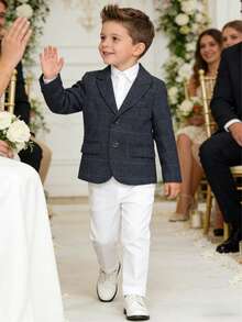 Áo khoác vest kẻ sọc kiểu Anh dành cho bé trai, mẫu mới mùa xuân/thu, thích hợp cho tiệc sinh nhật và làm phù rể. - Xanh đậm - Xem 5