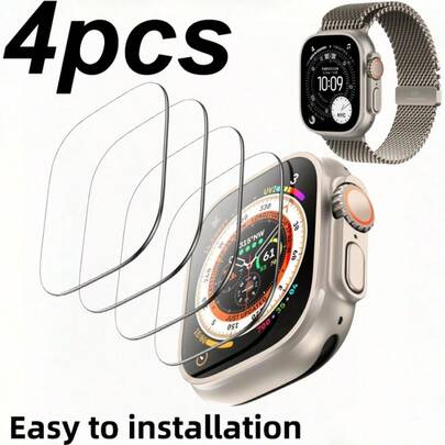 4片装 Ultra 3/2/Ultra 49mm 屏幕保护膜 | 钢化玻璃，防刮花，高清，触控灵敏，9H 硬度，光滑，智能手表屏幕保护膜