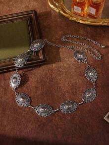 1pc Women's Metal Carved Flower Boho Western Style Vintage Waist Chain, Casual & Fashionable - 金子 - 查看 2