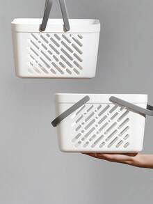 3/2/1pcs Hollow Handheld Toiletry Storage Basket, Bathroom Toiletry Storage Basket, Kitchen Snack & Miscellaneous Storage Box, Laundry Room Dirty Clothes Basket, Storage Basket, Storage Bag, Storage Bin, Bathroom Storage, Kitchen Storage, Multi-Functional Household Storage Organizer Basket - White - View 6