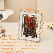 1pc European Retro Carved Picture Frame Drip Glue Picture Frame, Light Luxury Gold And Silver Desktop Display Table 6-Inch Desktop Photo Display Rack Home Decoration, Can Also Be Given As Birthday Gifts, Holiday Gifts To Friends And Family (Inner Lining Paper Is Randomly Shipped) - beraneka warna - View 5