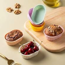 12个装硅胶椭圆形蛋糕模具，迷你玛芬和纸杯蛋糕烘焙托盘，适用于空气炸锅、微波炉、烤箱和洗碗机 - 查看 10