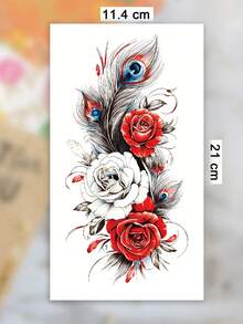 4 Sheets Big Size Body Art Temporary Tattoo Stickers For Women, Red Black Flowers Feather Butterfly Mixed Pattern, Waterproof Fake Tattoo, Lasts 2-5 Days, Covering Scars,Can Be Used On Arms Wrist Shoulders Legs Waist Neck Hand Chest Thighs Finger Ankle, Suitable For Parties, Gifts, Vacations, Body Decoration,Sketch Style - Multicolor - View 7
