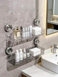 Kệ hút chân không phòng tắm, kệ đựng đồ trong suốt cao cấp họa tiết vân đá, kệ trang điểm và đựng đồ dùng vệ sinh cá nhân. - nhiều màu - Xem 3