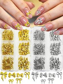 6-Grid Gold Silver Alloy Ribbon Bow Patch Y2K Style Nail Decoration Accessory Set, Nail Decoration Metal Patch, Odorless Cool And Fashionable Subculture Style, Suitable For Nail Decoration, DIY Handmade Decoration Of Phone Cases, Japanese Versatile DIY Nail Phone Case Multifunctional Decoration Design Patch, Mixed Bow Nail Beauty Product, Nail Gemstone, Designed Nail Decoration For Parties, Parties, And Parties. - Multicolor - View 8