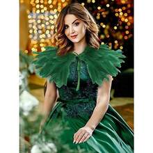 Feather Hawl For Wen - Wan Feather Collar Halloween Crow Cape Witch Cotume Acceorie - Green2 - View 4