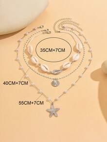 Bộ 3 dây chuyền ngọc trai giả cao cấp đính vỏ sò, sao biển, sò điệp, thích hợp cho trang phục đi biển mùa hè, có thể tùy chỉnh độ dài và số lượng ngọc trai. - Nhiều màu - Xem 6