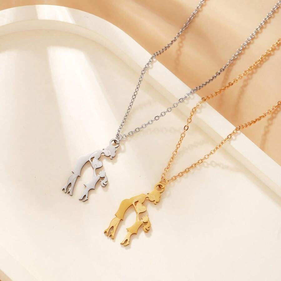 Dây chuyền tối giản thời trang dành cho Ngày của Mẹ, món quà nhỏ sáng tạo dành cho mẹ và con gái, trang sức mặt dây chuyền. Dây chuyền thể hiện tình yêu thương của mẹ và con gái, mặt dây chuyền bằng thép không gỉ, dành cho phụ nữ. - Vàng - Xem 1