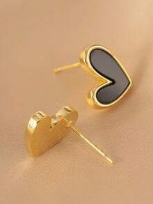 1对简约独特心形耳环，优雅日常佩戴耳环 - 彩色 - 查看 6