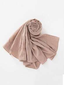 1件新款阿巴雅长袍，微弹褶皱棉质长方形锁边涤纶头巾 - 彩色 - 查看 6